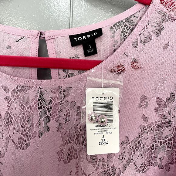NEW Torrid Mauve Mist Abbey Lace Floral Sheer Short Sleeve Romantic Blouse 3X - Picture 5 of 8